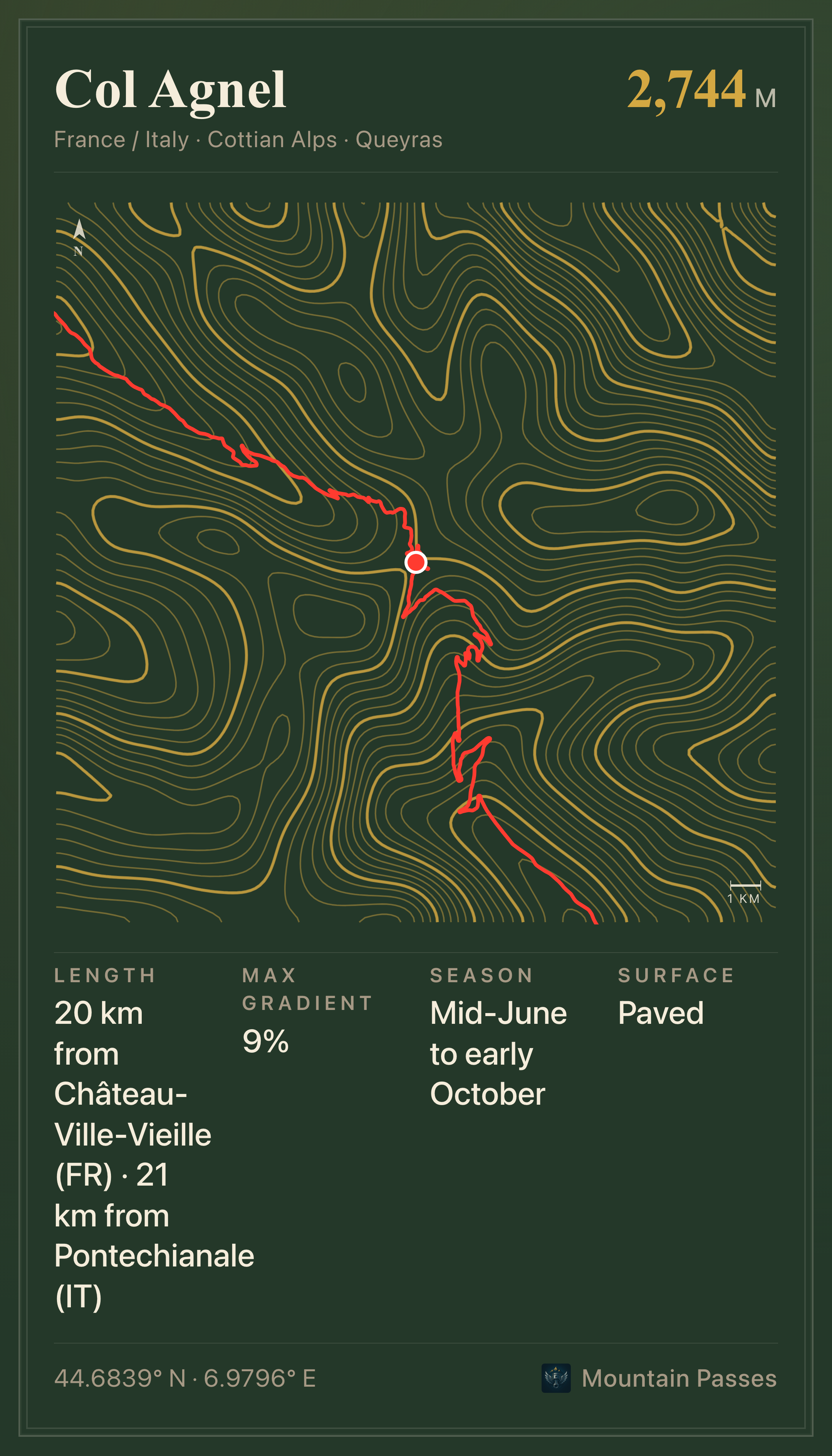 Topographic route plate for Col Agnel
