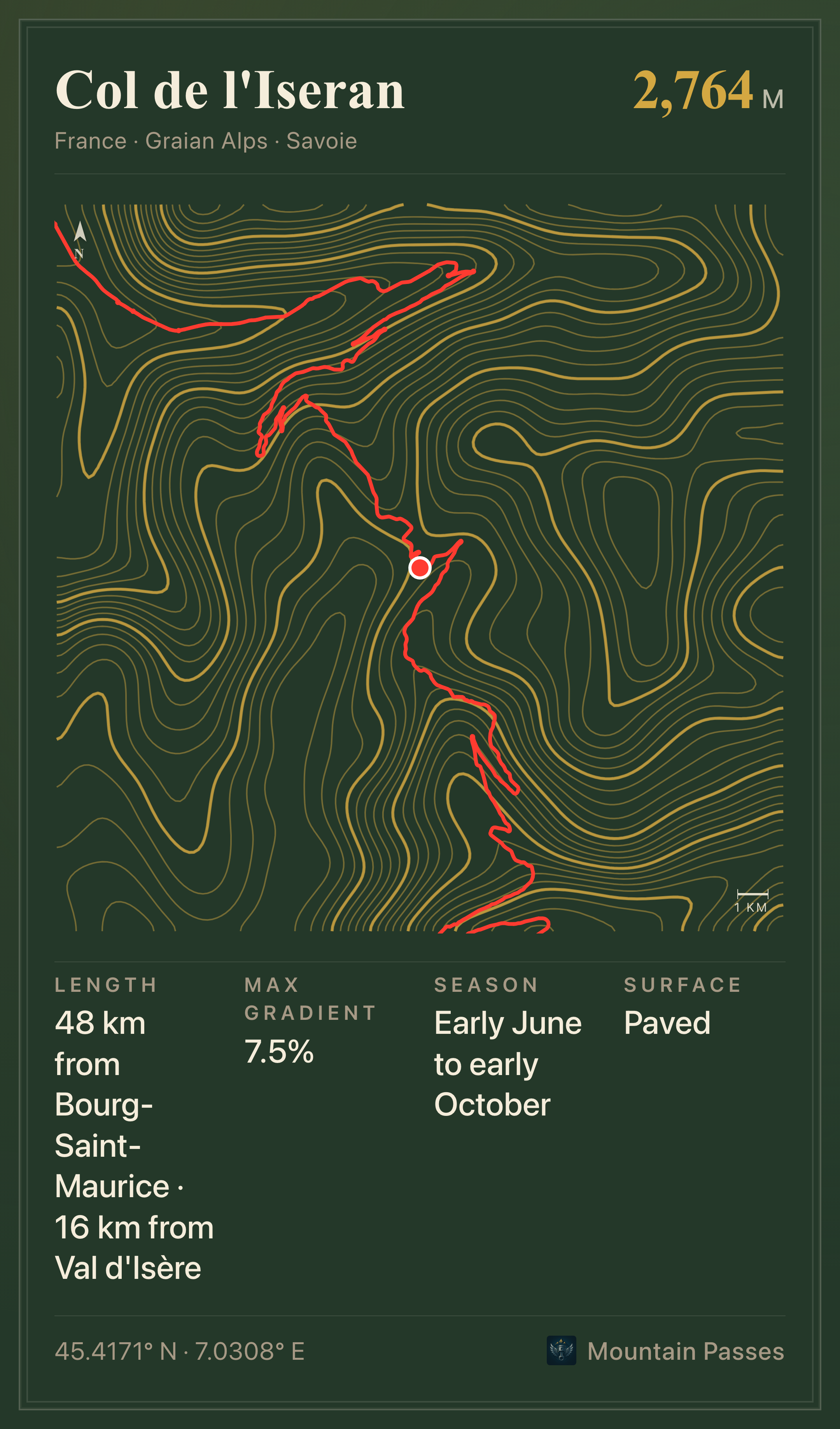 Topographic route plate for Col de l'Iseran
