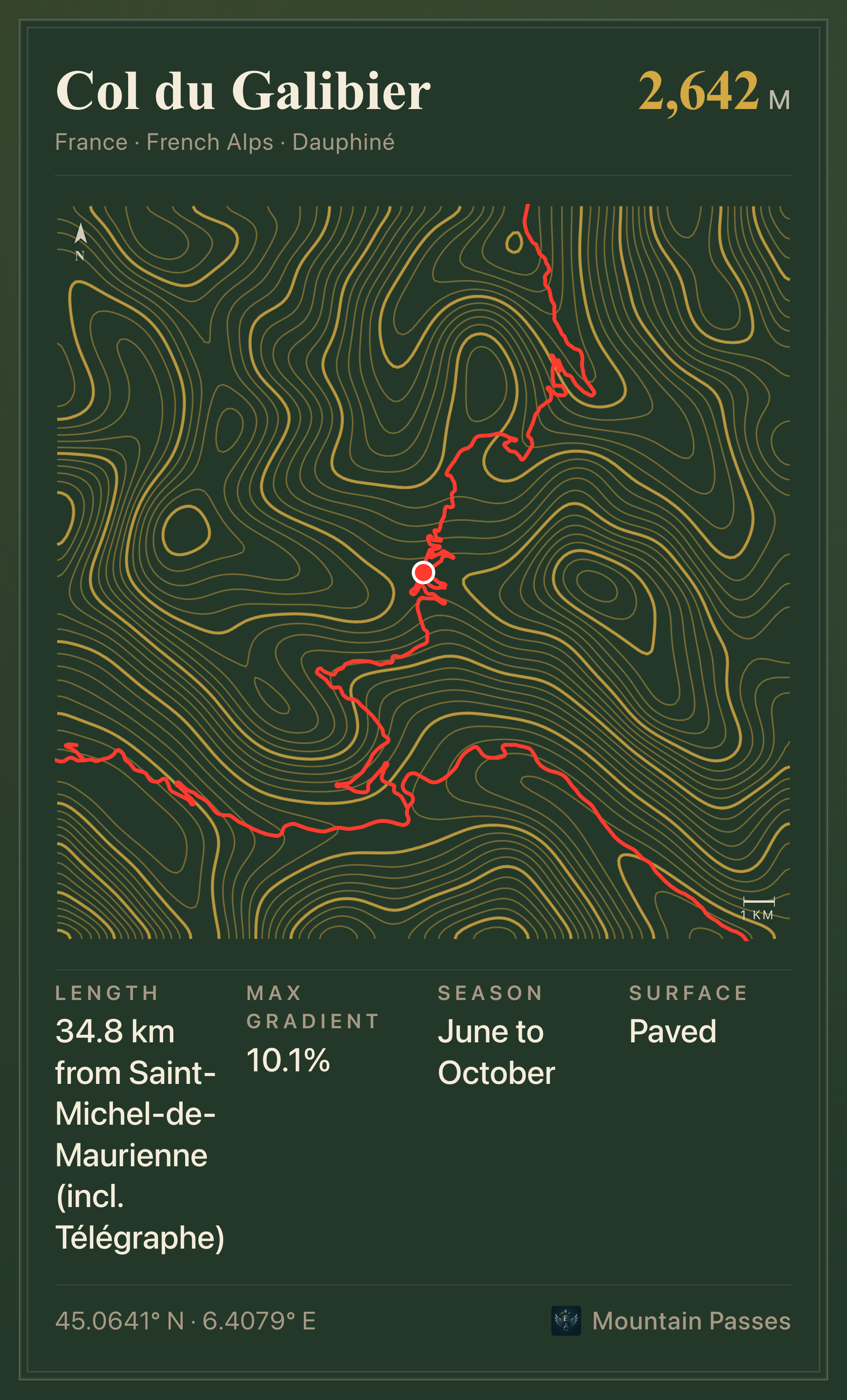 Topographic route plate for Col du Galibier