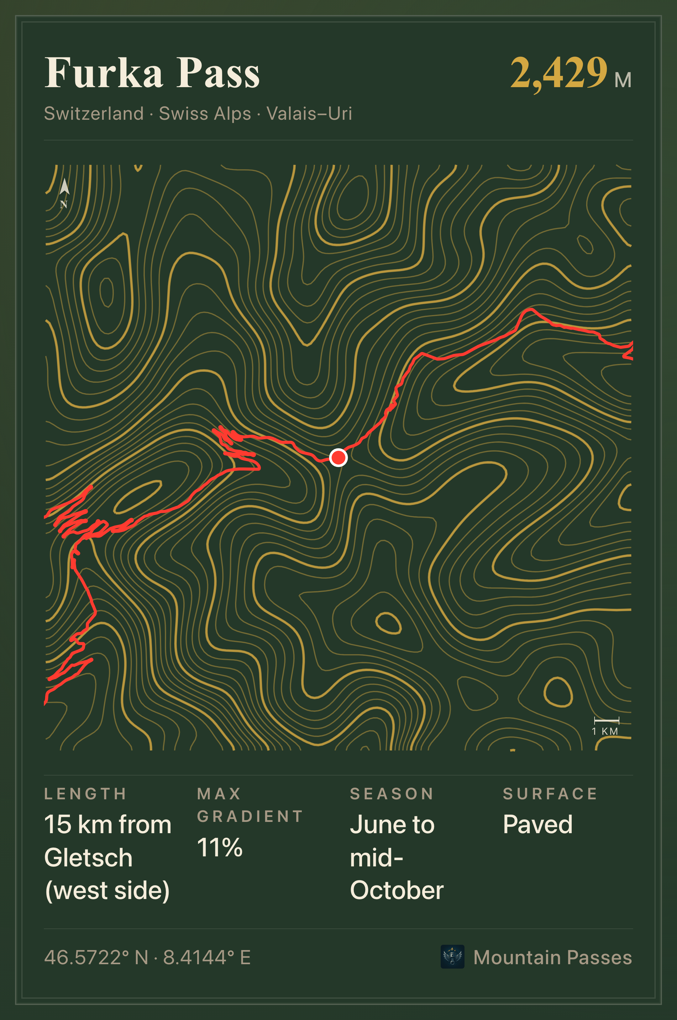 Topographic route plate for Furka Pass