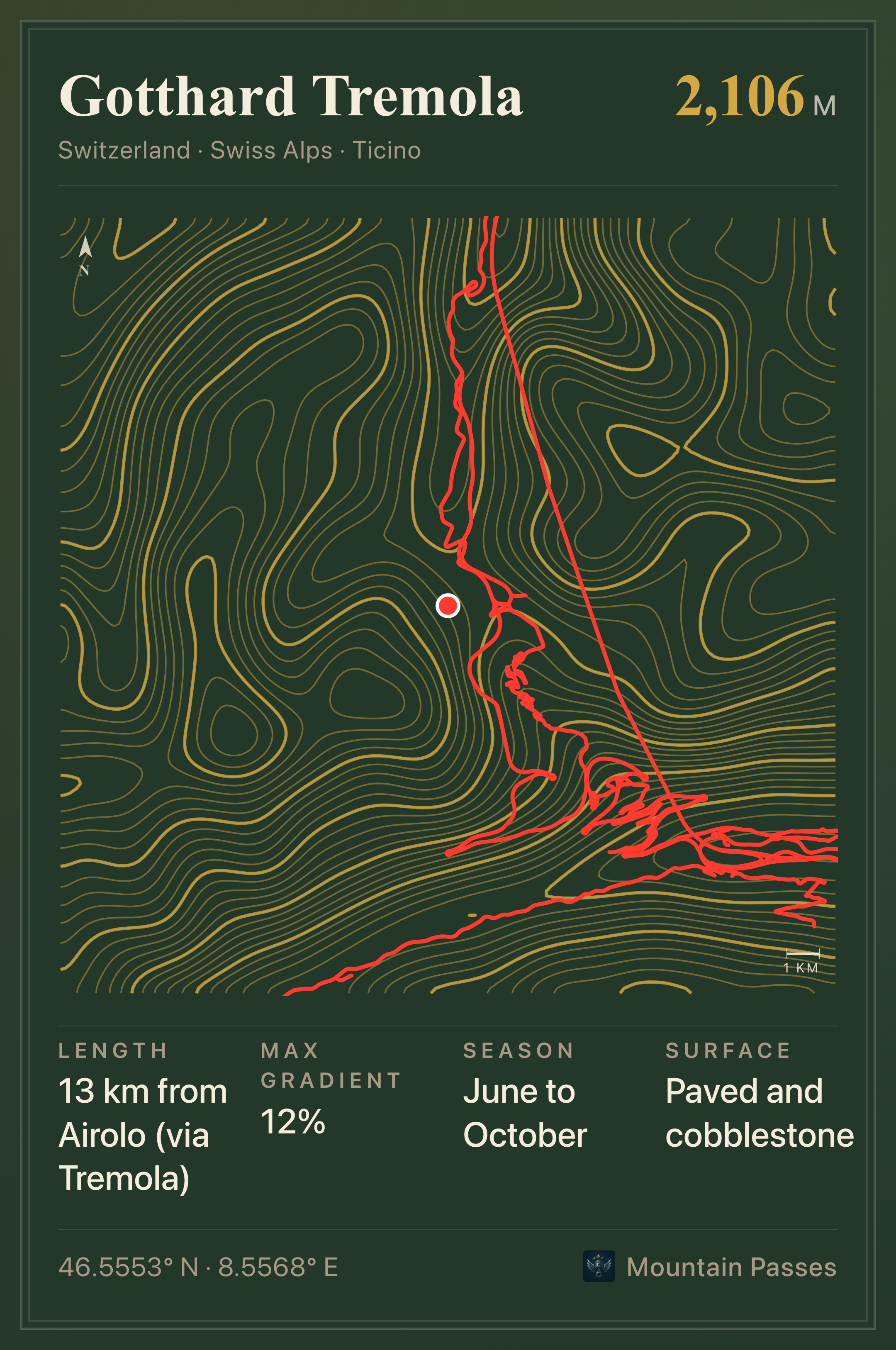 Topographic route plate for Gotthard Pass (Tremola)