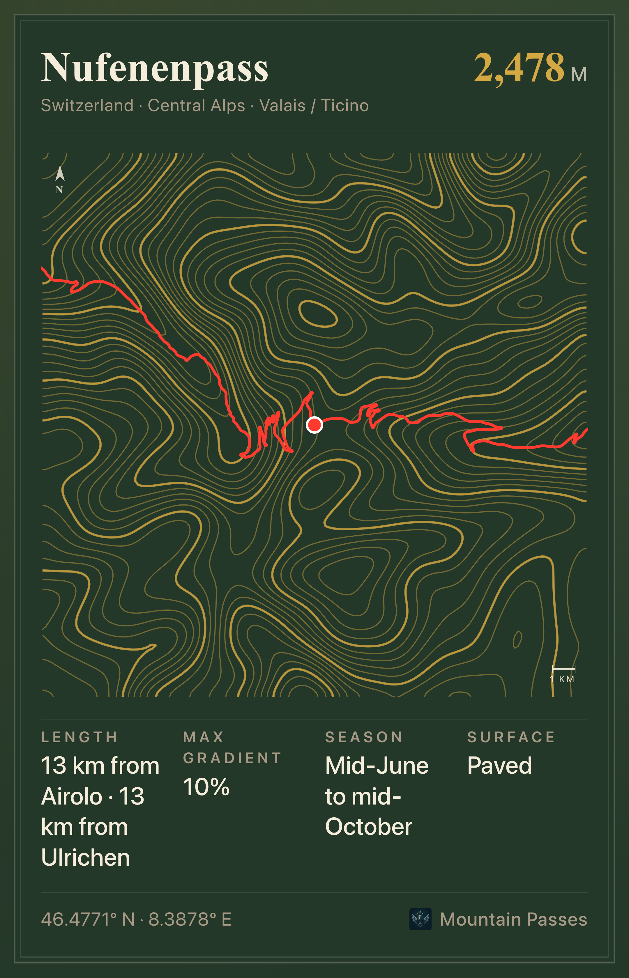 Topographic route plate for Nufenenpass