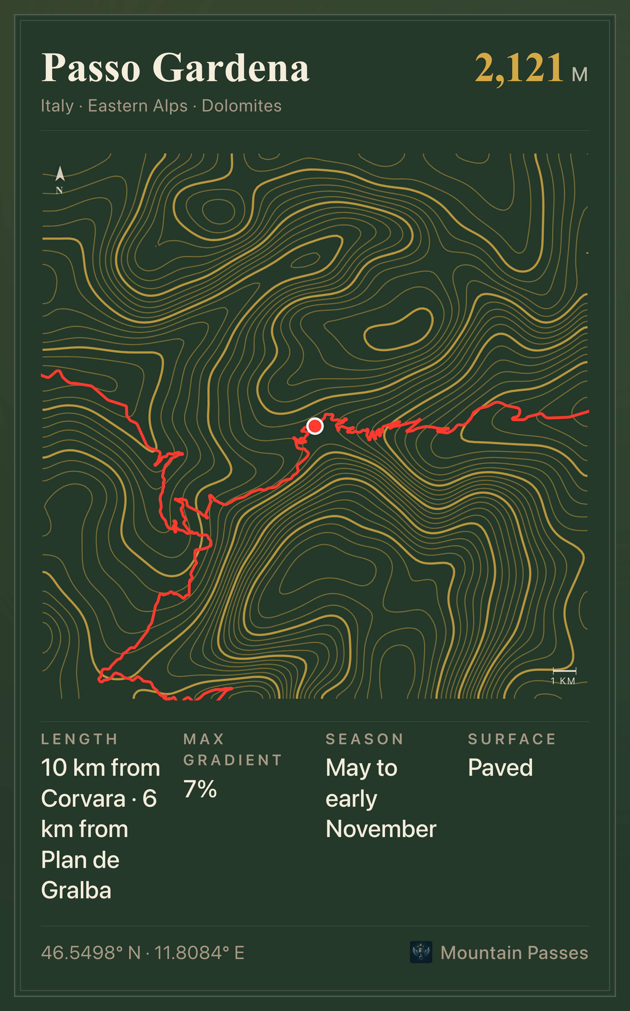Topographic route plate for Passo Gardena