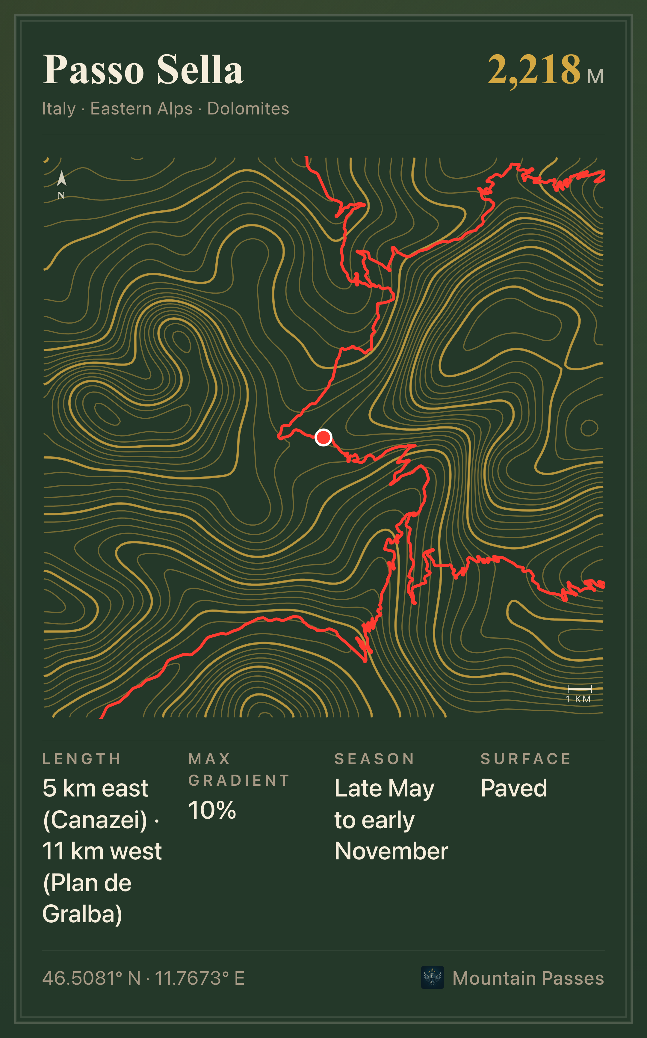 Topographic route plate for Passo Sella