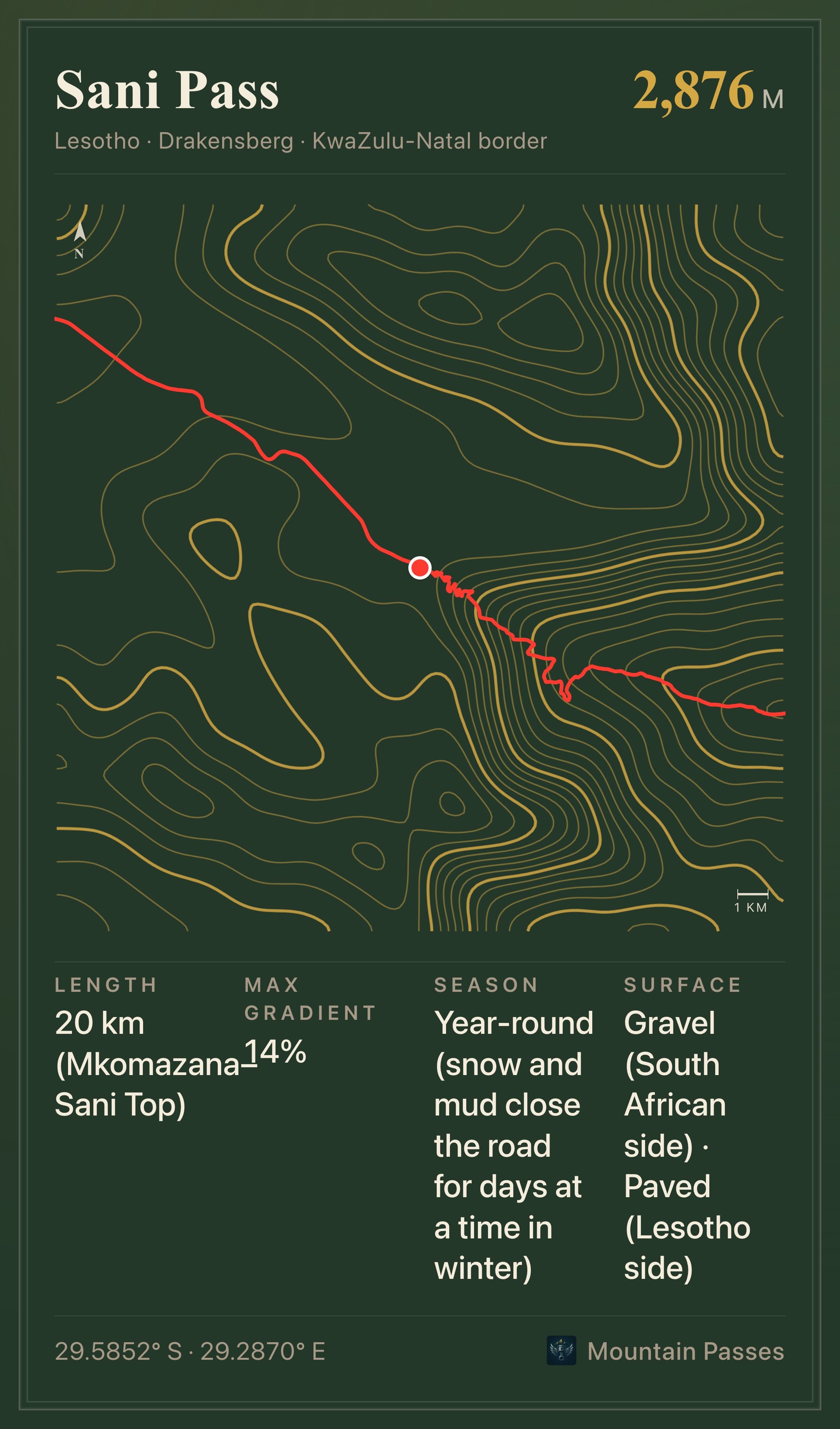 Topographic route plate for Sani Pass