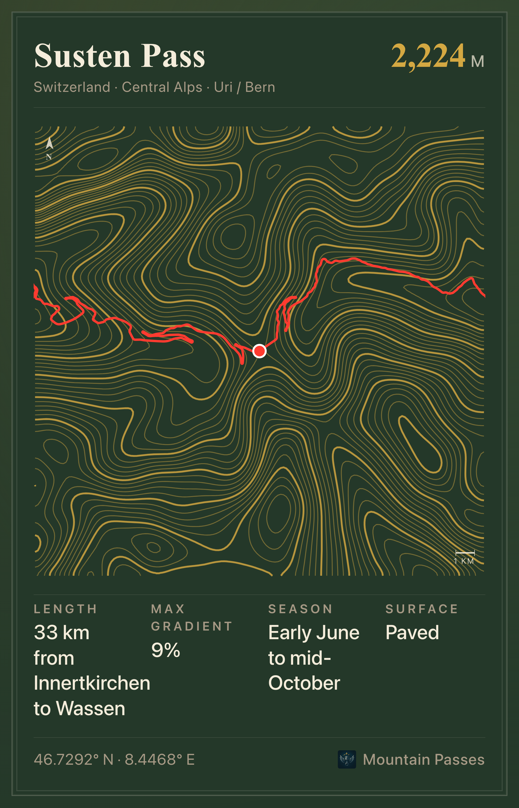Topographic route plate for Susten Pass